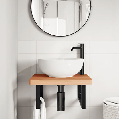 Basin Shelf Wall Mounted Steel and Solid Wood Beech