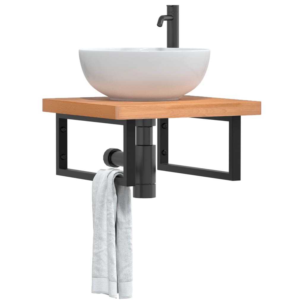 Basin Shelf Wall Mounted Steel and Solid Wood Beech