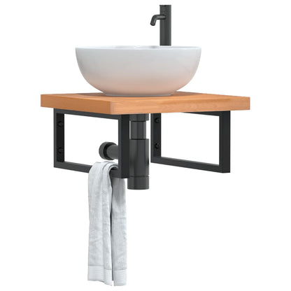 Basin Shelf Wall Mounted Steel and Solid Wood Beech