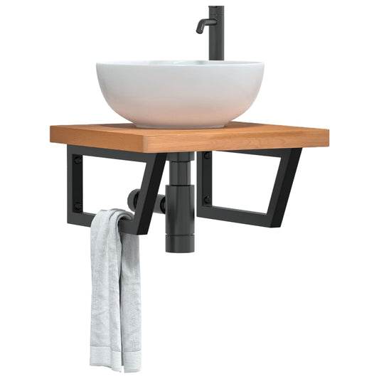 Basin Shelf Wall Mounted Steel and Solid Wood Beech