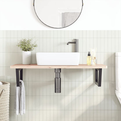 Basin Shelf Wall Mounted Steel and Solid Wood Beech