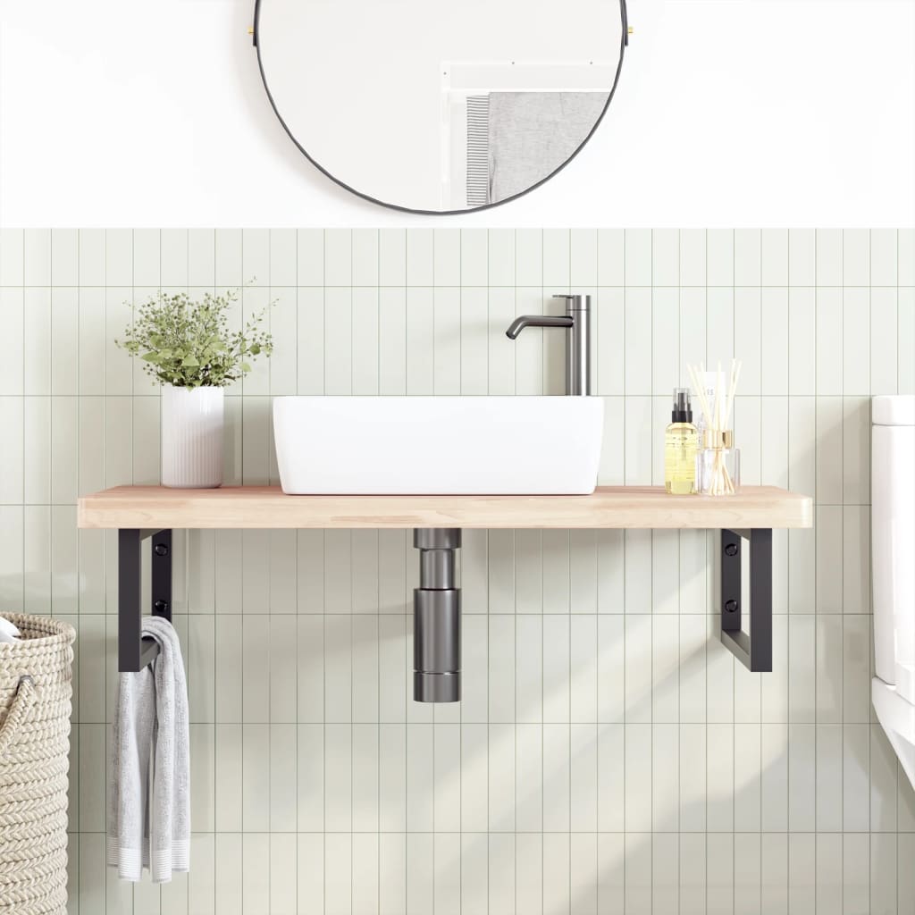 Basin Shelf Wall Mounted Steel and Solid Wood Beech