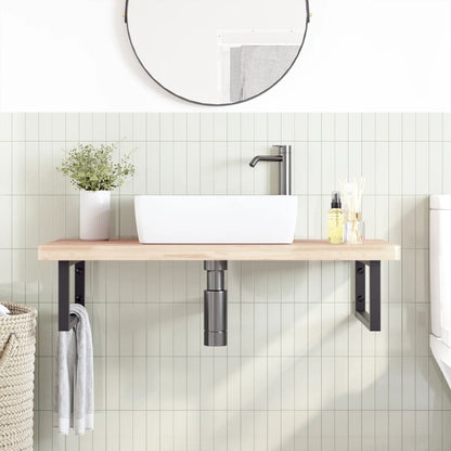 Basin Shelf Wall Mounted Steel and Solid Wood Beech