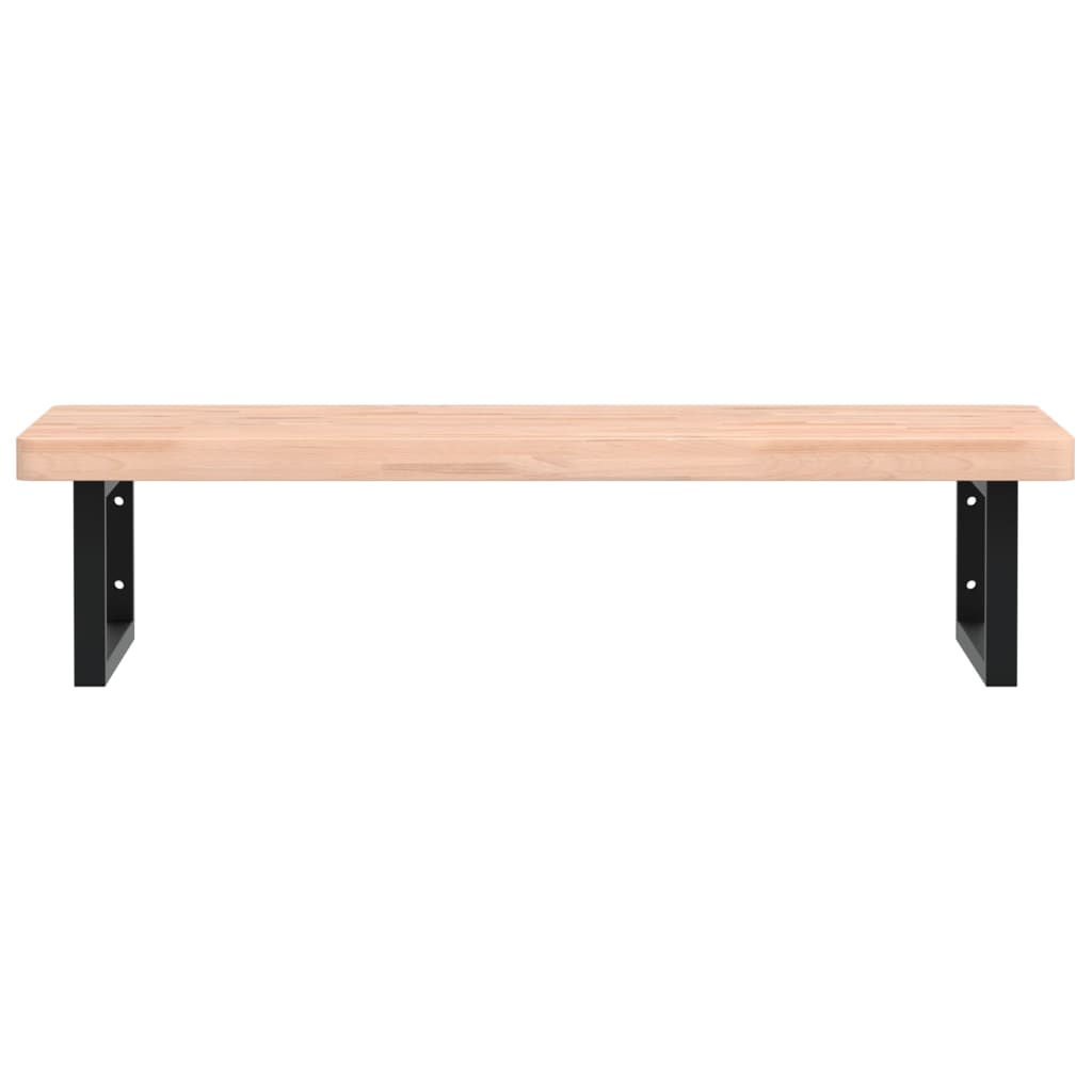 Basin Shelf Wall Mounted Steel and Solid Wood Beech