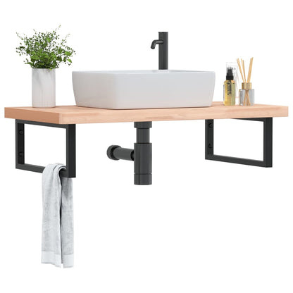 Basin Shelf Wall Mounted Steel and Solid Wood Beech