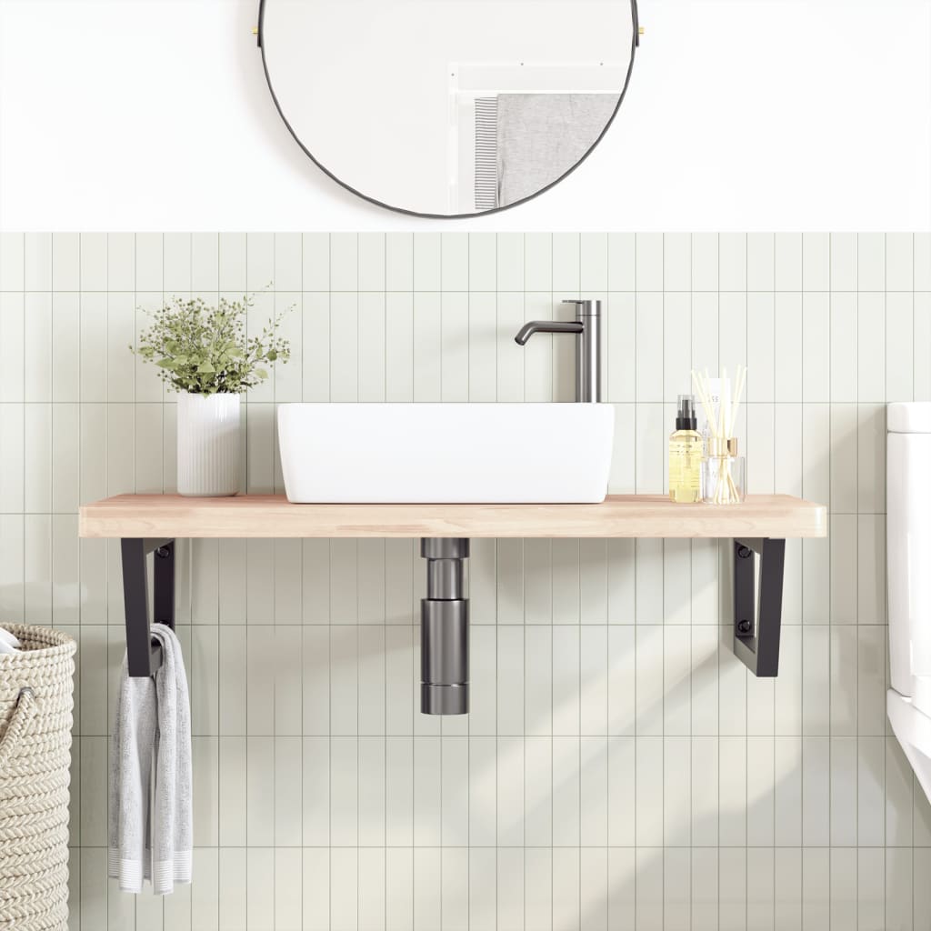 Basin Shelf Wall Mounted Steel and Solid Wood Beech