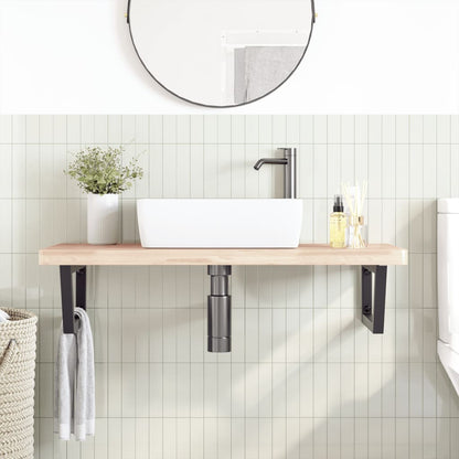 Basin Shelf Wall Mounted Steel and Solid Wood Beech