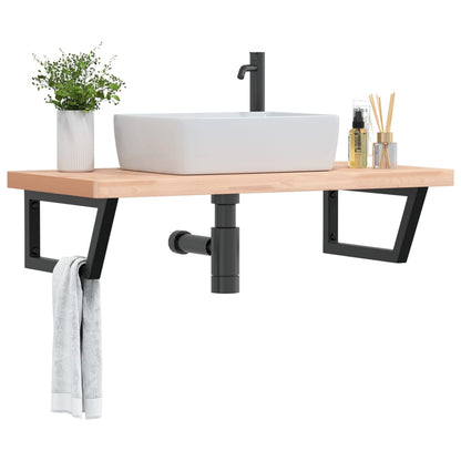 Basin Shelf Wall Mounted Steel and Solid Wood Beech