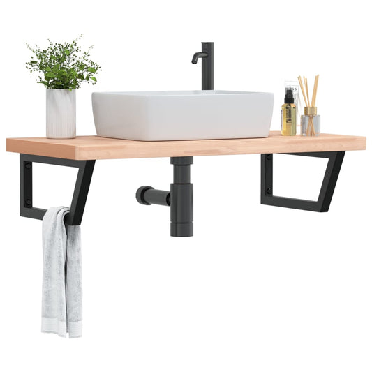 Basin Shelf Wall Mounted Steel and Solid Wood Beech