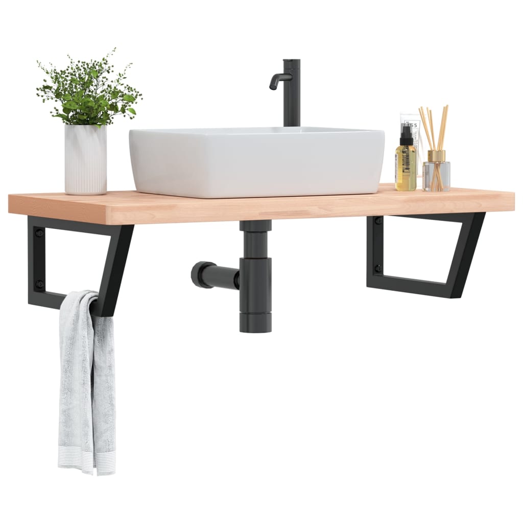 Basin Shelf Wall Mounted Steel and Solid Wood Beech