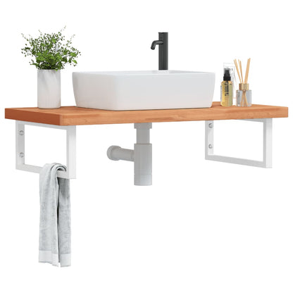 Basin Shelf Wall Mounted Steel and Solid Wood Beech