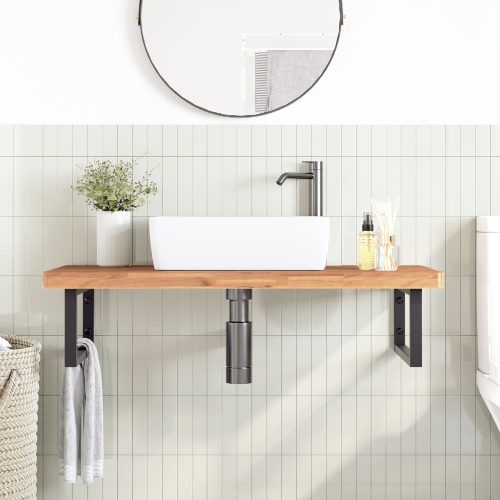 Basin Shelf Wall Mounted Steel and Solid Wood Beech