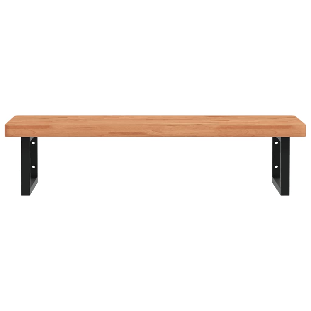 Basin Shelf Wall Mounted Steel and Solid Wood Beech