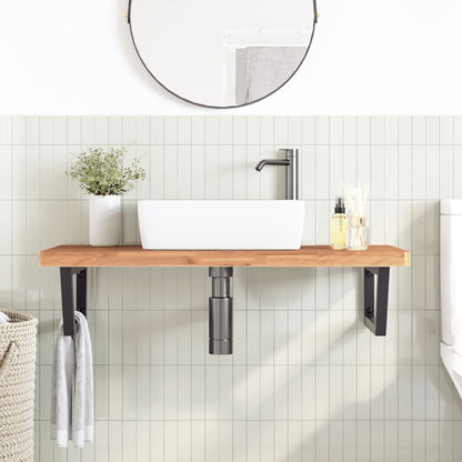 Basin Shelf Wall Mounted Steel and Solid Wood Beech