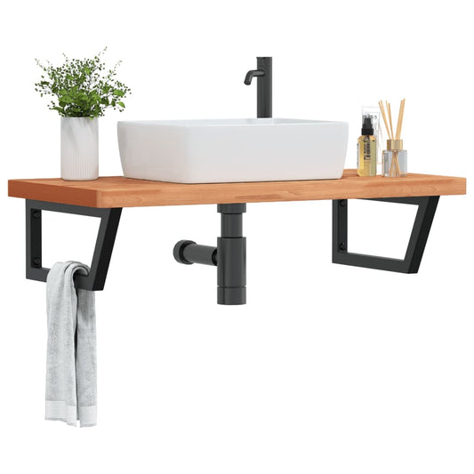 Basin Shelf Wall Mounted Steel and Solid Wood Beech