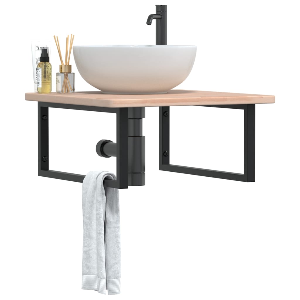 Basin Shelf Wall Mounted Steel and Solid Wood Oak