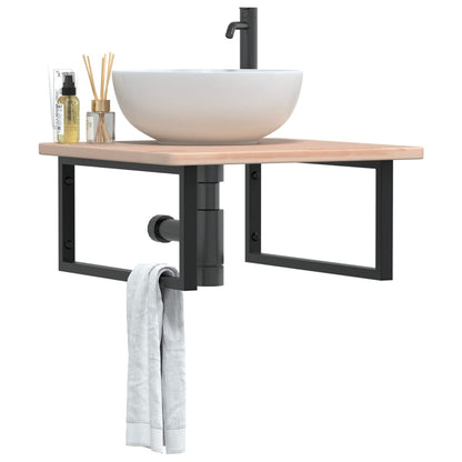Basin Shelf Wall Mounted Steel and Solid Wood Oak
