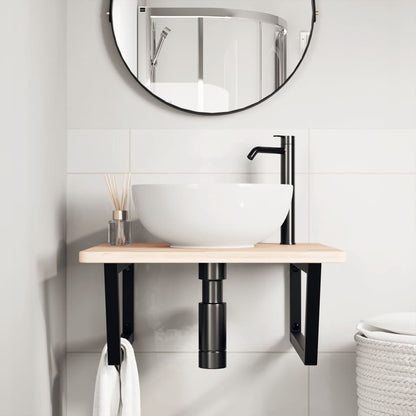 Basin Shelf Wall Mounted Steel and Solid Wood Oak