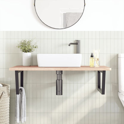 Basin Shelf Wall Mounted Steel and Solid Wood Oak