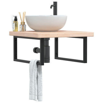 Basin Shelf Wall Mounted Steel and Solid Wood Oak