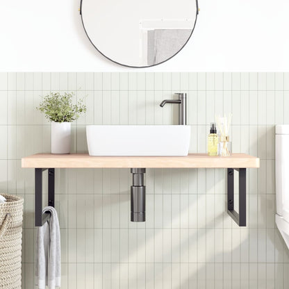 Basin Shelf Wall Mounted Steel and Solid Wood Oak