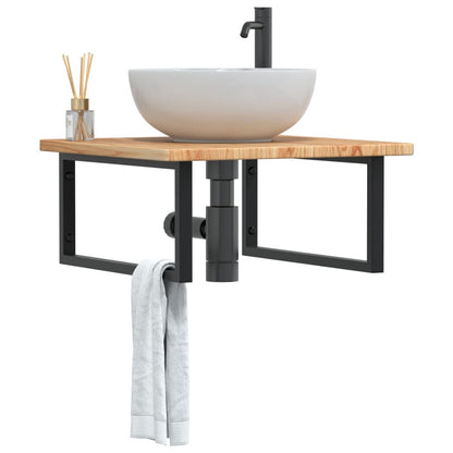 Basin Shelf Wall Mounted Steel and Solid Wood Oak