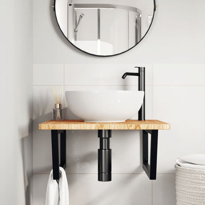 Basin Shelf Wall Mounted Steel and Solid Wood Oak