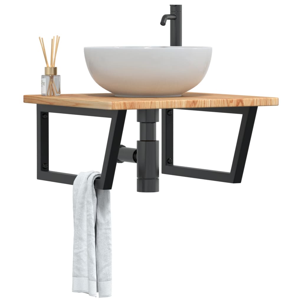 Basin Shelf Wall Mounted Steel and Solid Wood Oak
