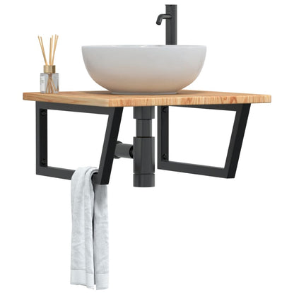 Basin Shelf Wall Mounted Steel and Solid Wood Oak