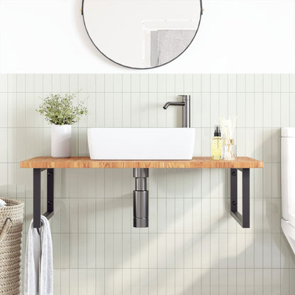Basin Shelf Wall Mounted Steel and Solid Wood Oak
