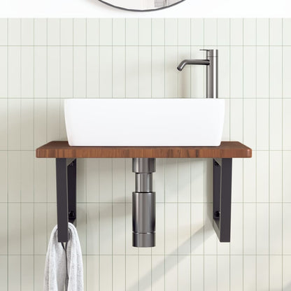 Basin Shelf Wall Mounted Steel and Solid Wood Oak