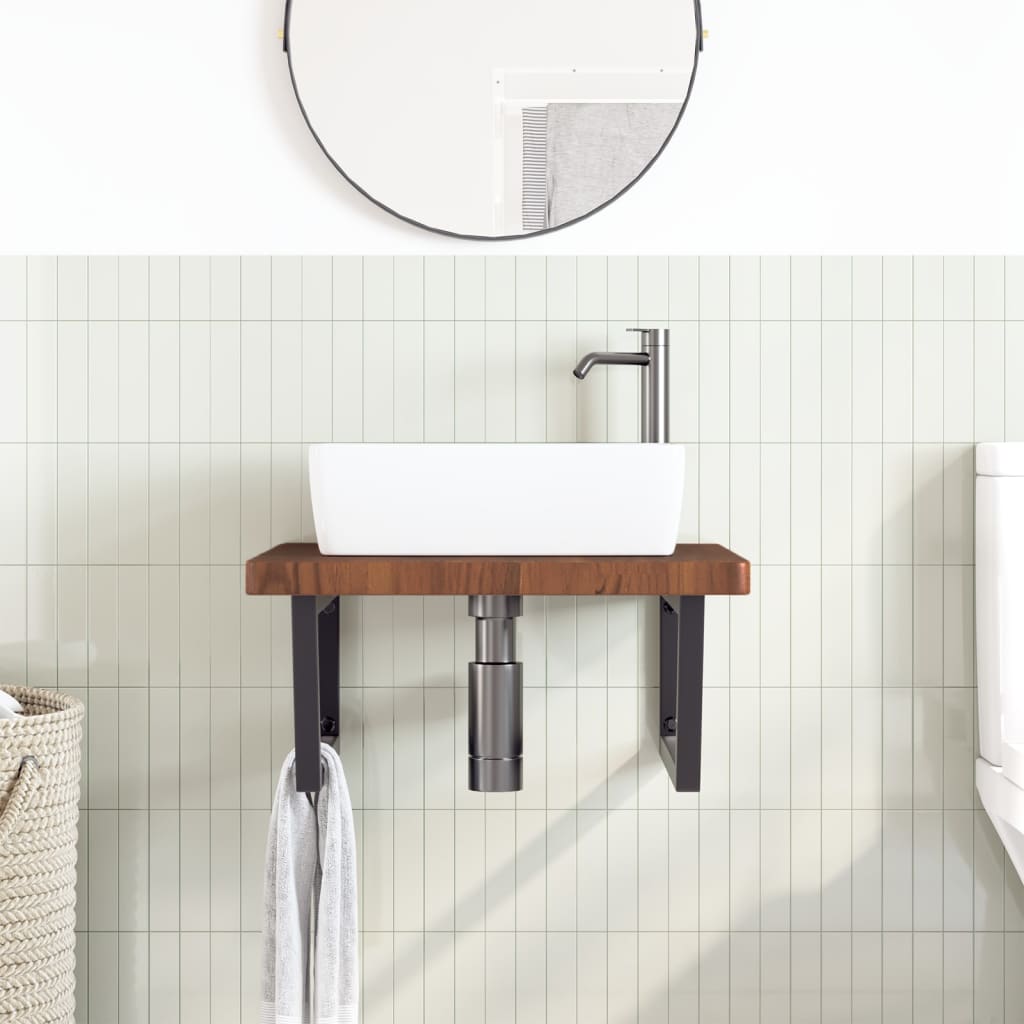 Basin Shelf Wall Mounted Steel and Solid Wood Oak