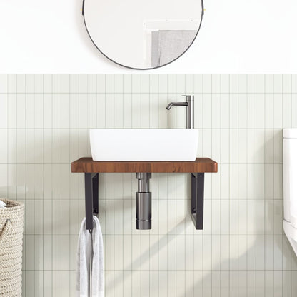Basin Shelf Wall Mounted Steel and Solid Wood Oak