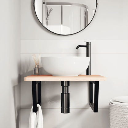 Basin Shelf Wall Mounted Steel and Solid Wood Beech