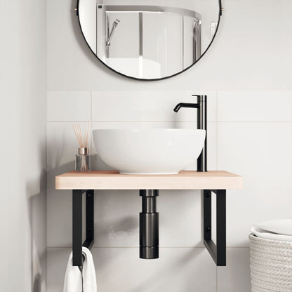 Basin Shelf Wall Mounted Steel and Solid Wood Beech