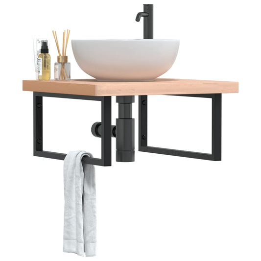 Basin Shelf Wall Mounted Steel and Solid Wood Beech