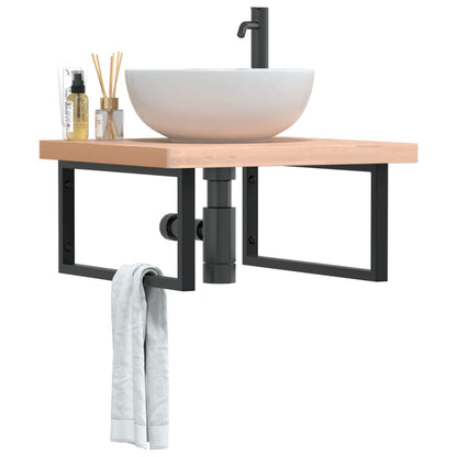 Basin Shelf Wall Mounted Steel and Solid Wood Beech