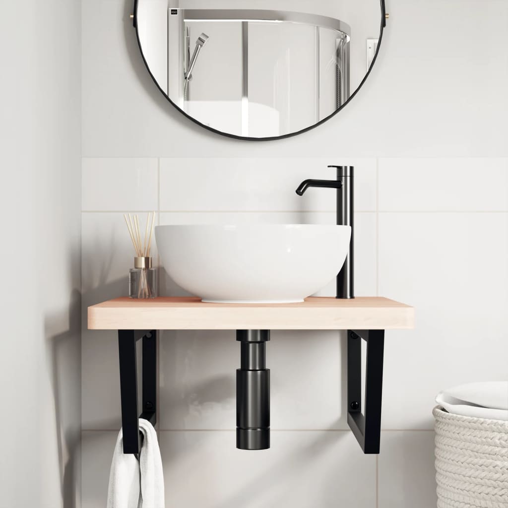 Basin Shelf Wall Mounted Steel and Solid Wood Beech
