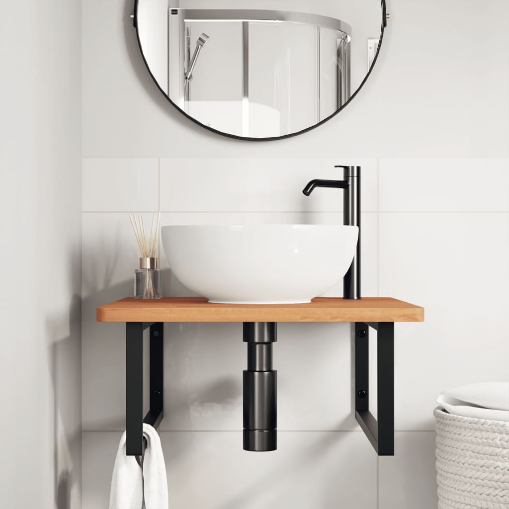 Basin Shelf Wall Mounted Steel and Solid Wood Beech