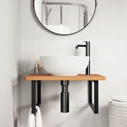 Basin Shelf Wall Mounted Steel and Solid Wood Beech