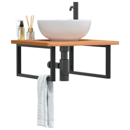 Basin Shelf Wall Mounted Steel and Solid Wood Beech