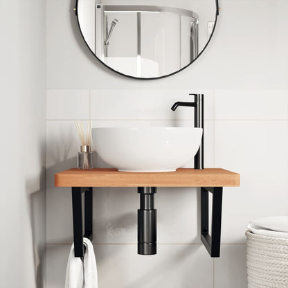 Basin Shelf Wall Mounted Steel and Solid Wood Beech