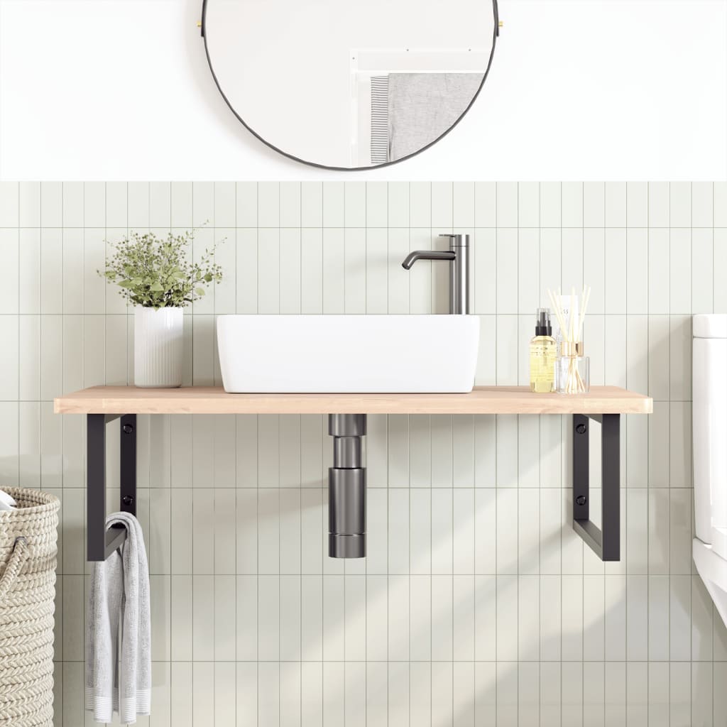 Basin Shelf Wall Mounted Steel and Solid Wood Beech
