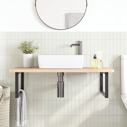 Basin Shelf Wall Mounted Steel and Solid Wood Beech
