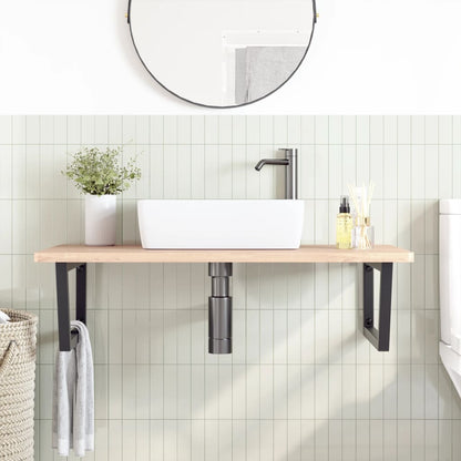 Basin Shelf Wall Mounted Steel and Solid Wood Beech