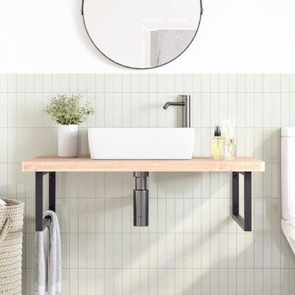 Basin Shelf Wall Mounted Steel and Solid Wood Beech