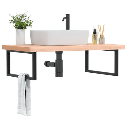 Basin Shelf Wall Mounted Steel and Solid Wood Beech