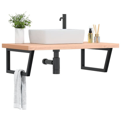 Basin Shelf Wall Mounted Steel and Solid Wood Beech