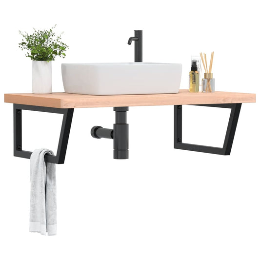 Basin Shelf Wall Mounted Steel and Solid Wood Beech