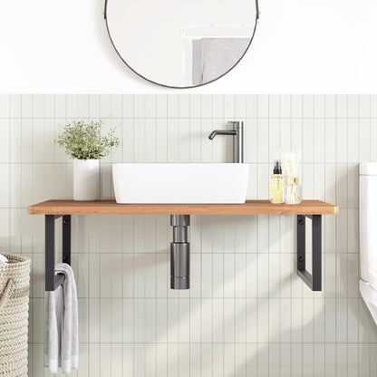 Basin Shelf Wall Mounted Steel and Solid Wood Beech